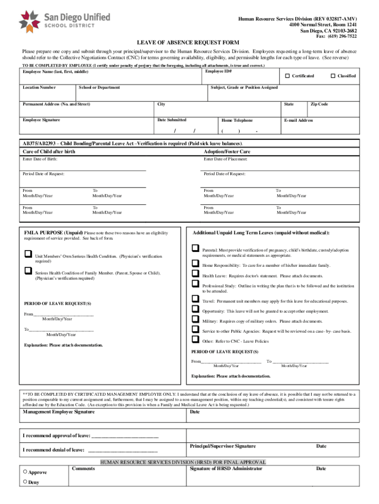 Human Resource Services Division REV 032817 AMV 4100 Normal Street  Form