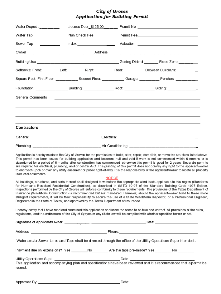 City of Groves Permits Fill and Sign Printable US Legal Forms