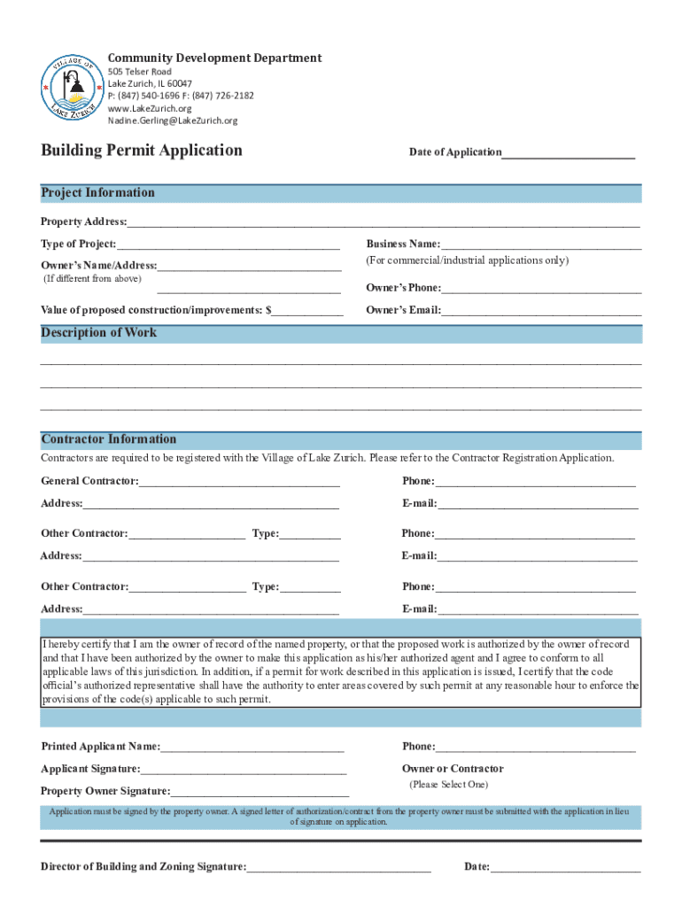 PDF Building Permit Application Lake Zurich, IL  Form