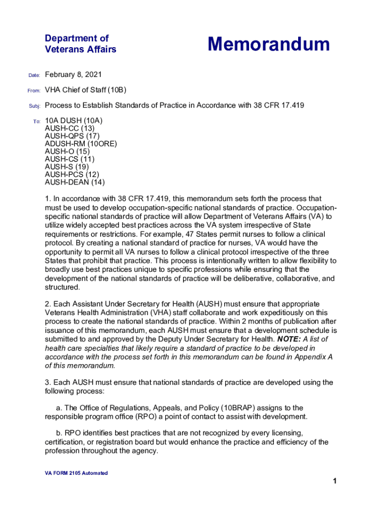 Memorandum One Addressee VA Form 2105 Automated Word for Windows