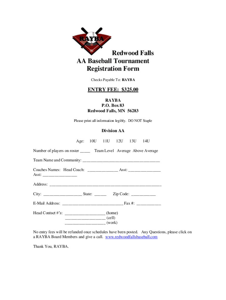  Www Redwoodfallsbaseball Comwp Contentuploads10U AA Redwood Area Youth MSF Invitational Tournament June 9 2022-2024
