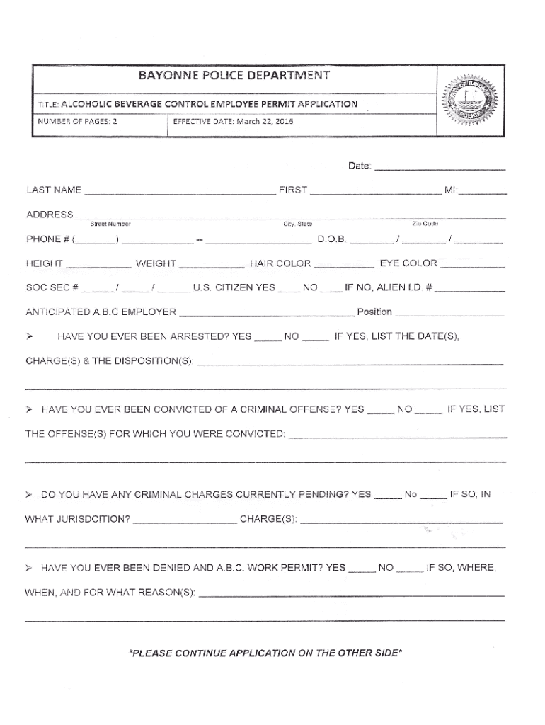 New Jersey Work Permit  Form