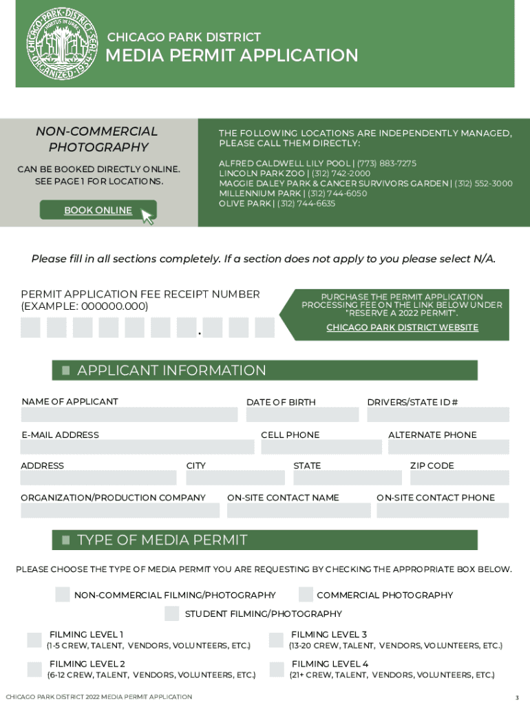 Permits &amp;amp; RentalsChicago Park DistrictFilming &amp;amp; PhotographyChicago Park DistrictFilming &amp;amp; PhotographyChi  Form