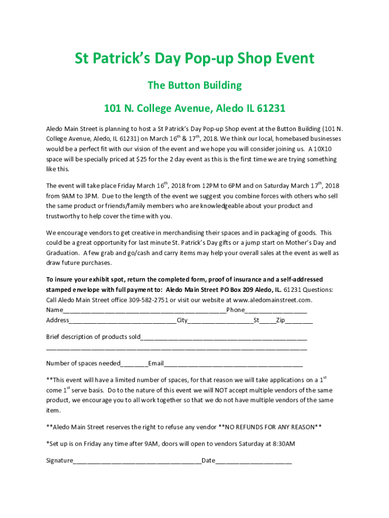 Pop Up Shop Application March DOCX Form