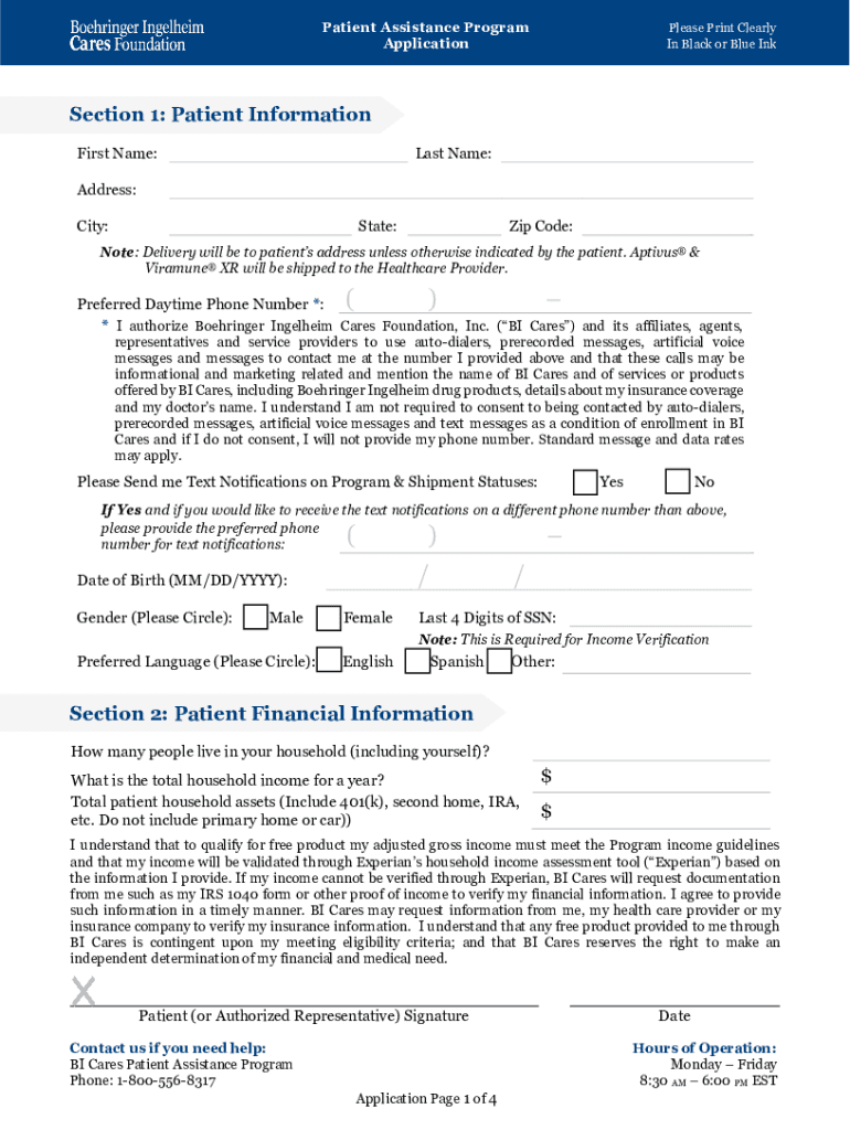  Boehringer Ingelheim Patient Assistance Form PDF 2022-2024