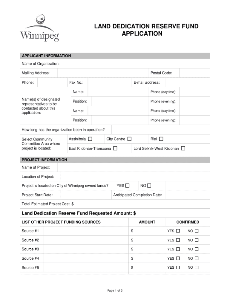 Www pdfFiller Com463102554 Land DedicationGet the Land Dedication Reserve Fund Application City  Form