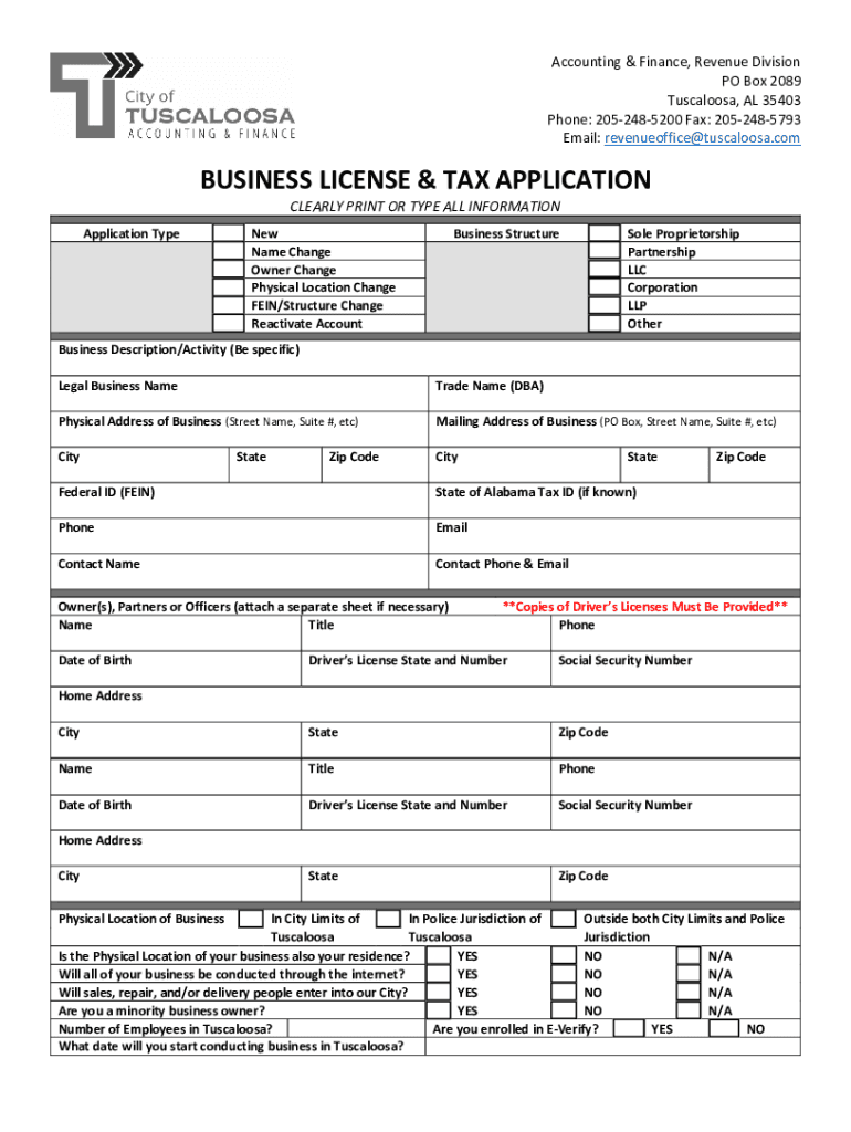 City of Tuscaloosa Business License  Form