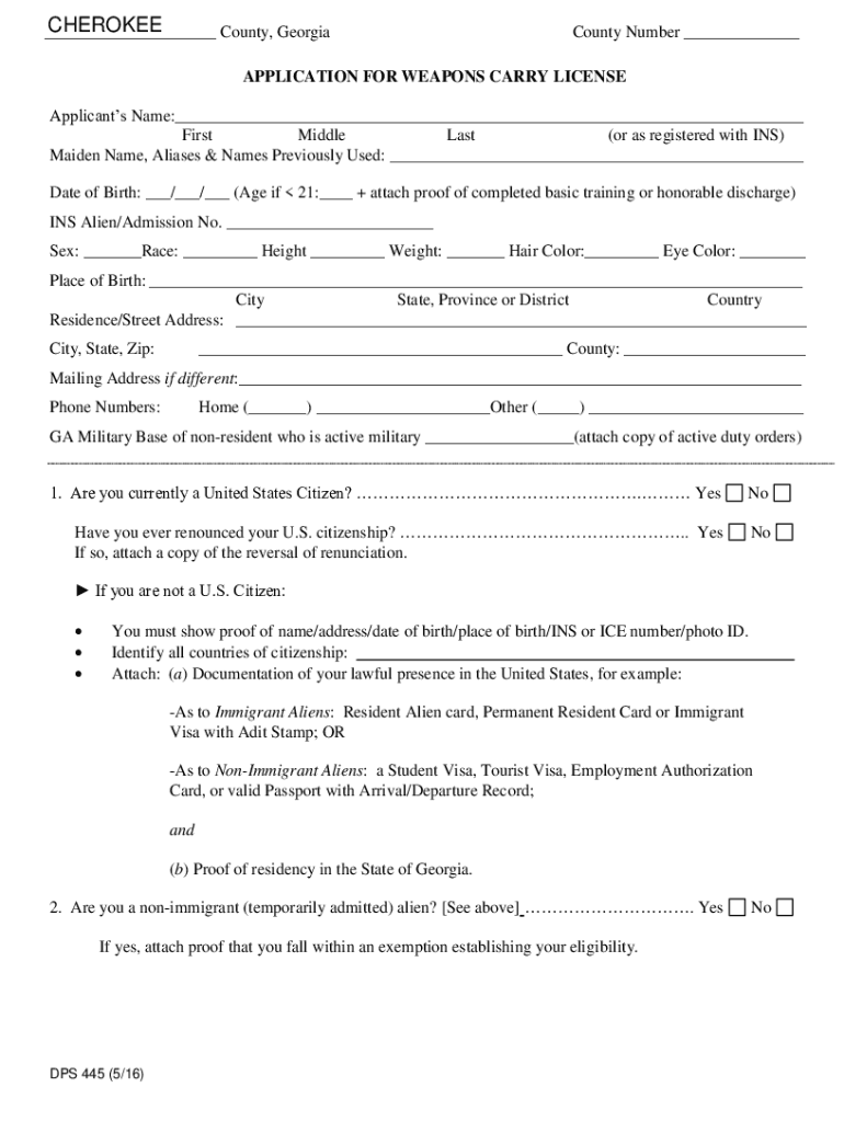  Ga Renewal Carry License 2016-2024