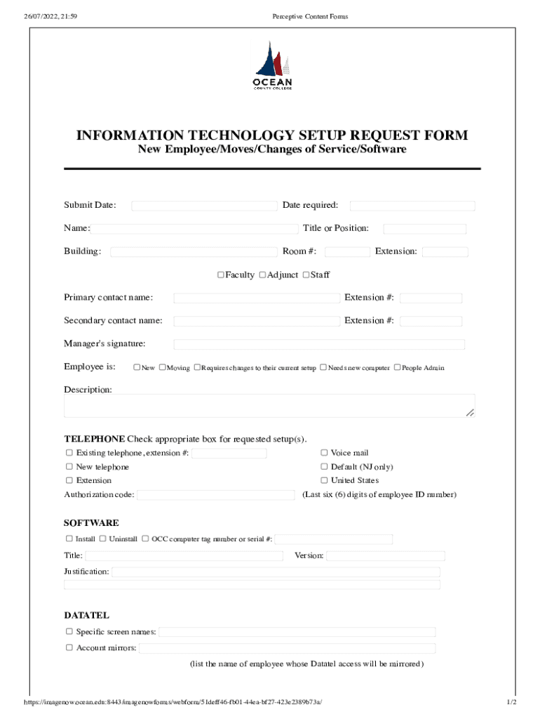 Setup Request Form This Form is Only Used for New