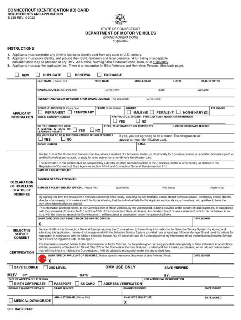  CONNECTICUT IDENTIFICATION ID CARD DEPARTMENT of 2022-2024