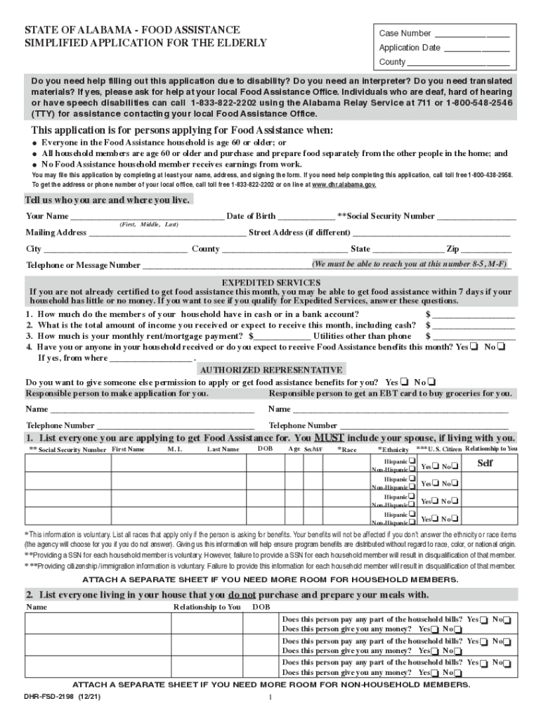 PDF State of Alabama Food Assistance Simplified Application for the Elderly  Form