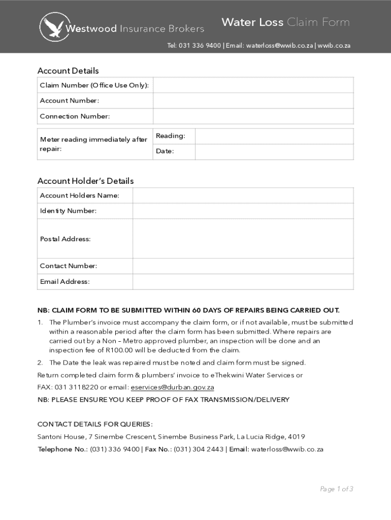 Water Loss Claim Form