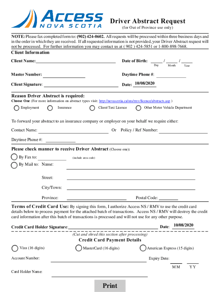  Driver Abstract Request Form 2022