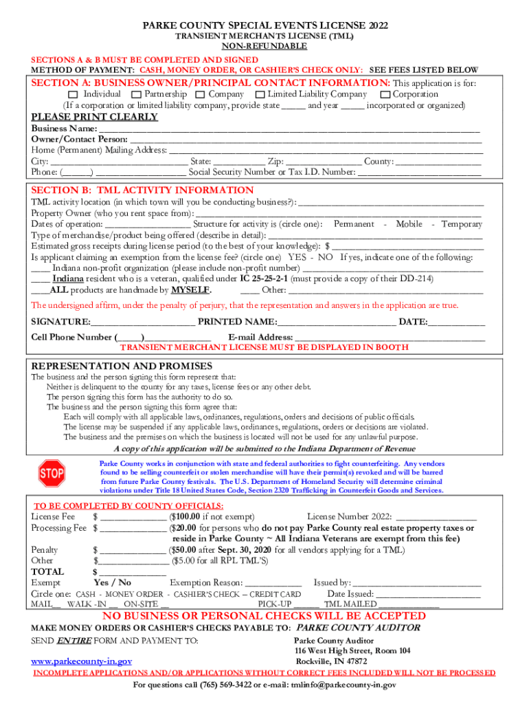  Indiana License Parke County 2022-2024