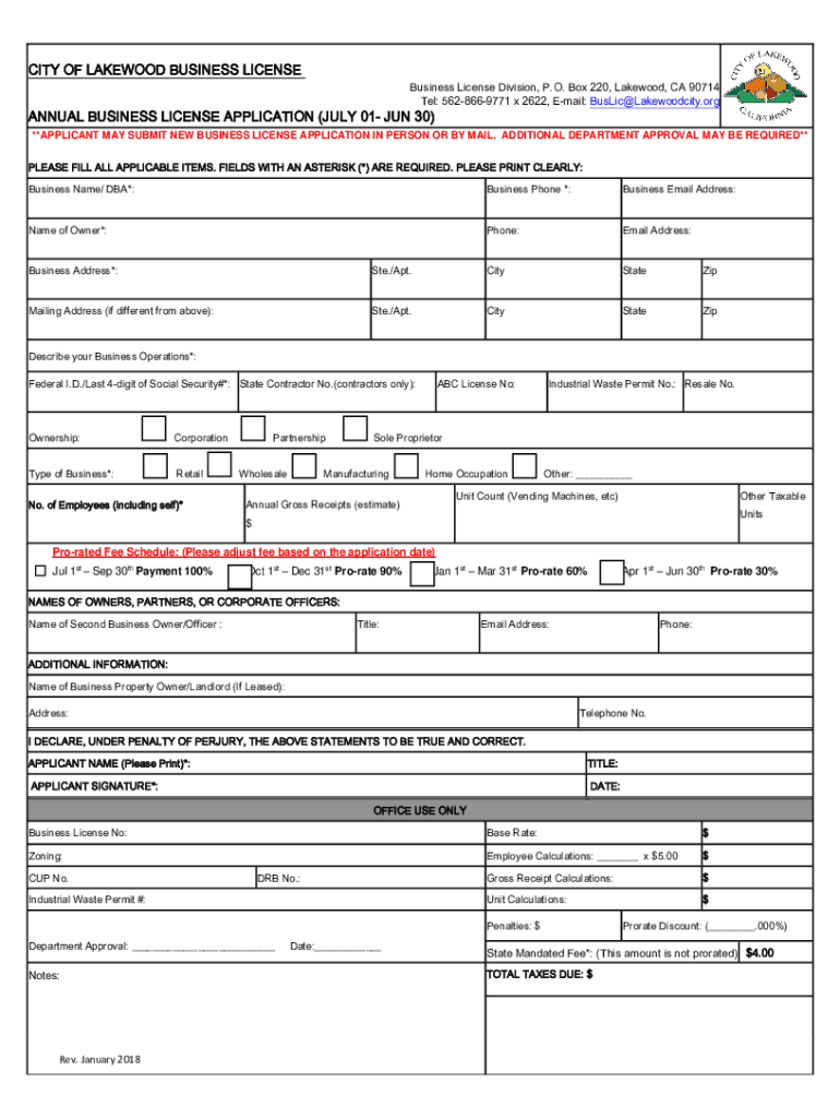 Annual Business License City  Form