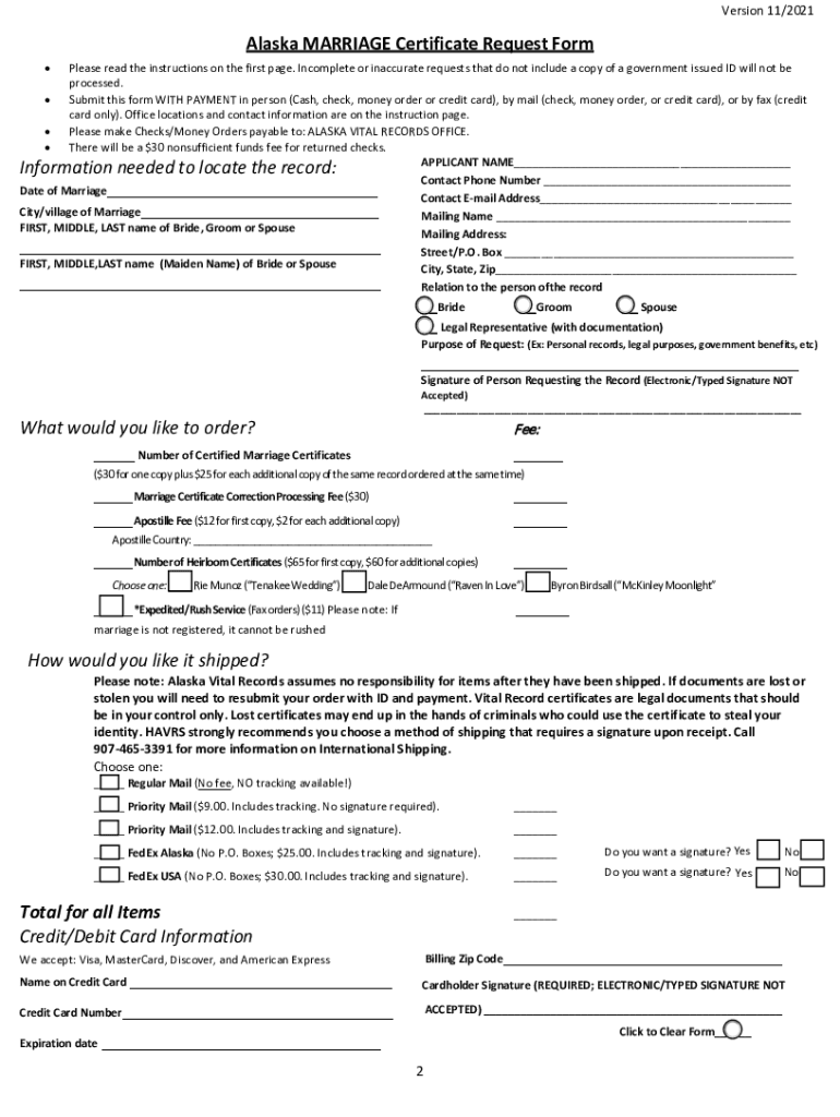 &amp;quot;Alaska Marriage Certificate Request Form&amp;quot; Alaska