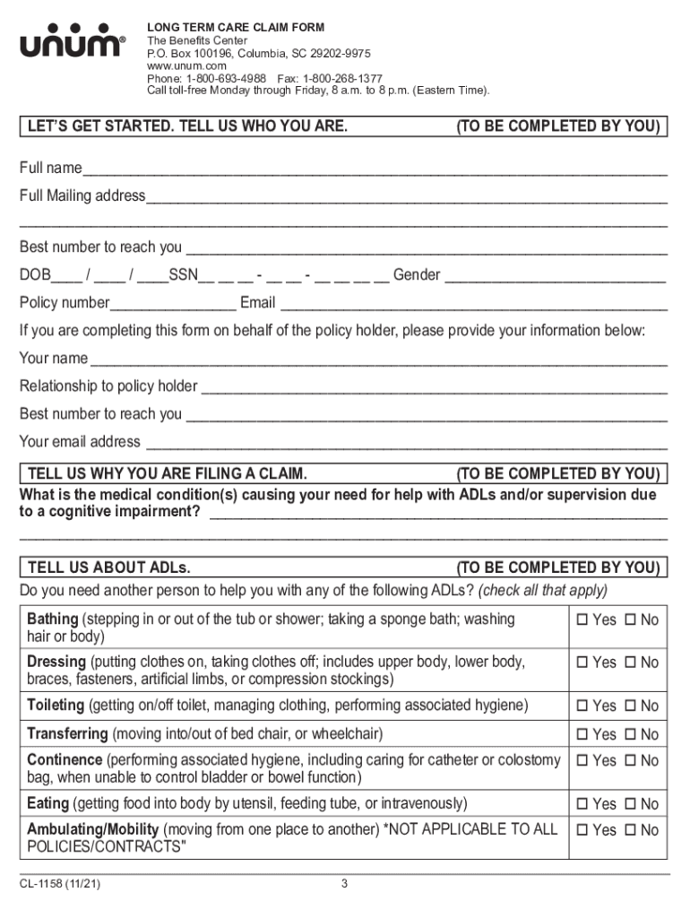  Unum CL 1158 Form 2021-2024