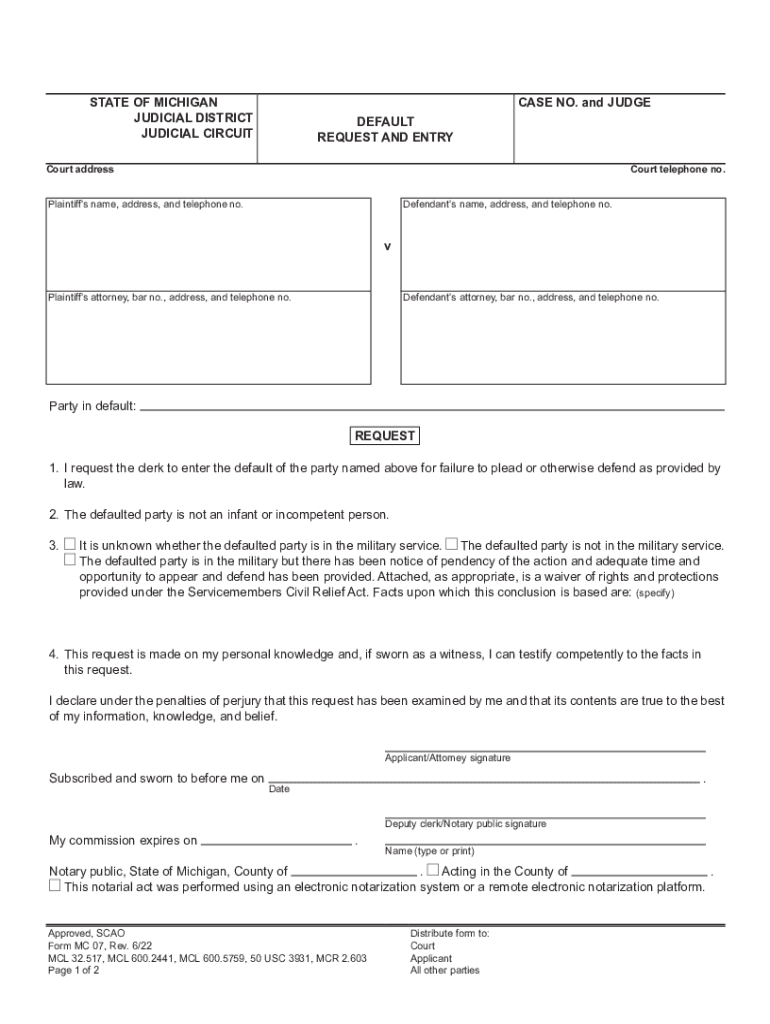 MC 07, Default Request and Entry  Form