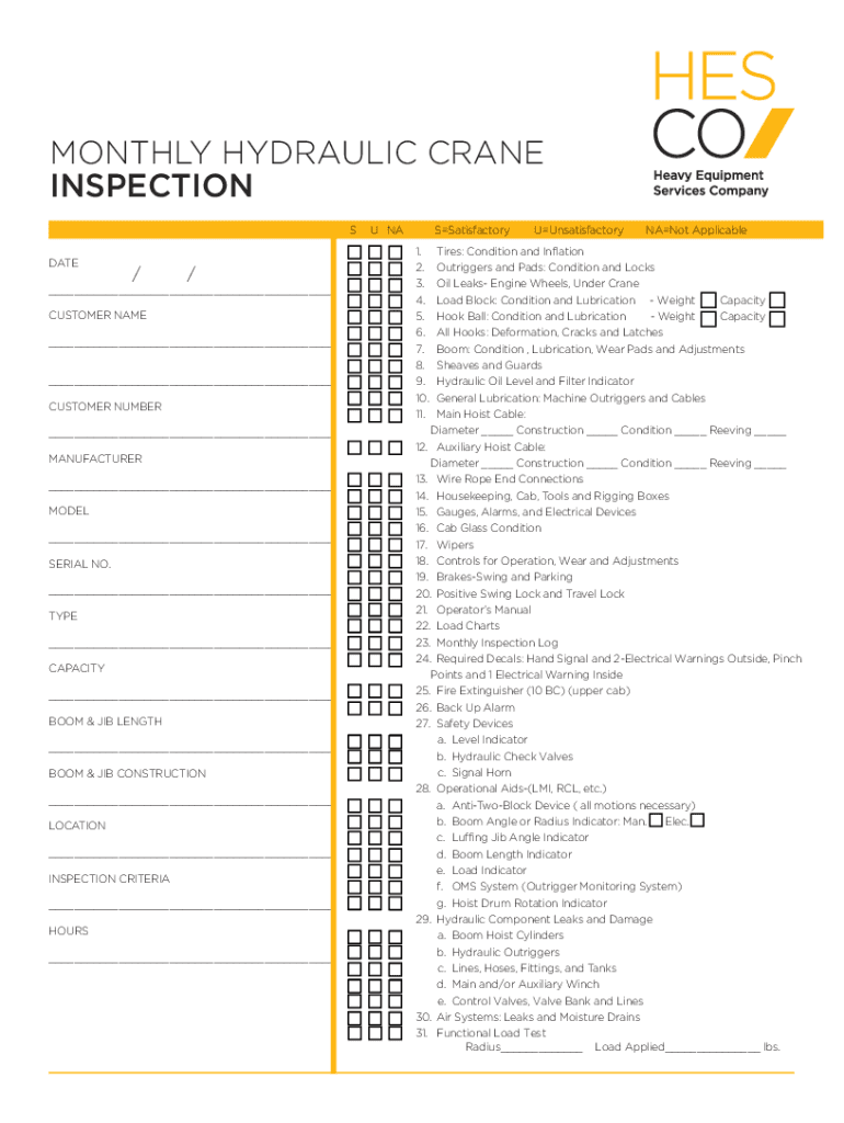 Www Hescocrane Com Downloads CraneInspection ChecklistHESCO Crane InspectionCrane Safety  Form