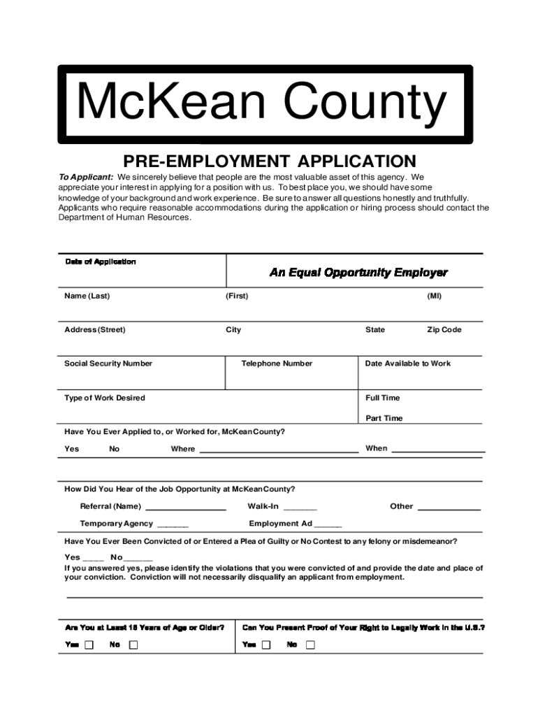 Www Uslegalforms Comform Library218138 JobJob Application McKean County, Pennsylvania