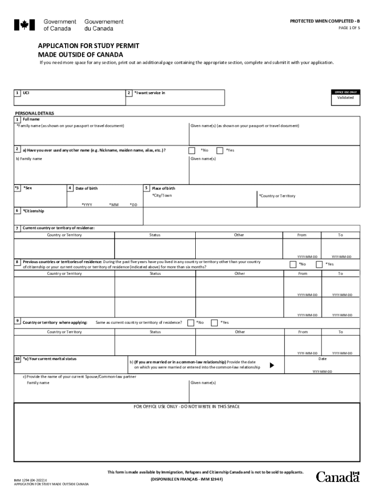 Guide 5269 Applying for a Study Permit Outside Canada2019 Form Canada IMM 1294 Fill Online, Printable, Fillable, BlankStudy Perm