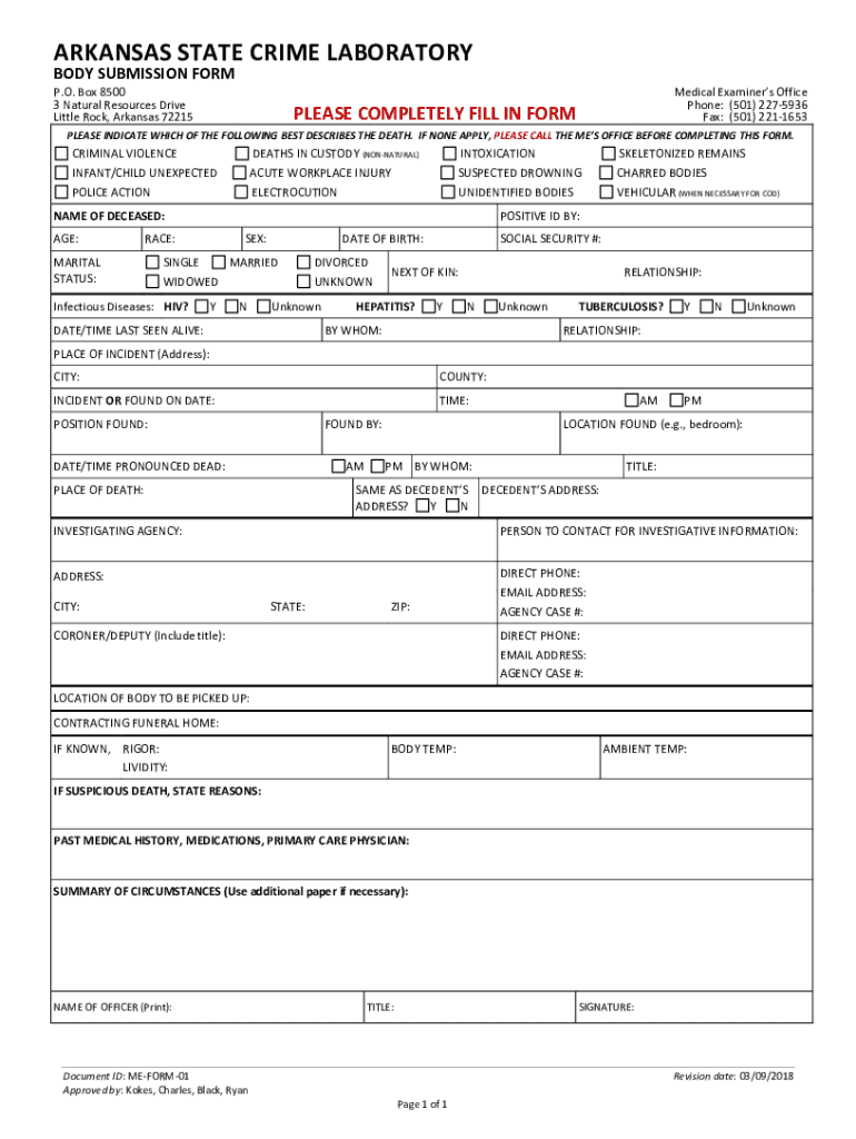  Arkansas State Crime Lab Forms 2018-2024