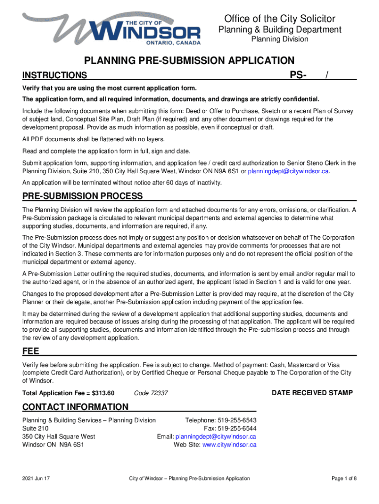 PLANNING PRE SUBMISSION APPLICATION Citywindsor Ca  Form