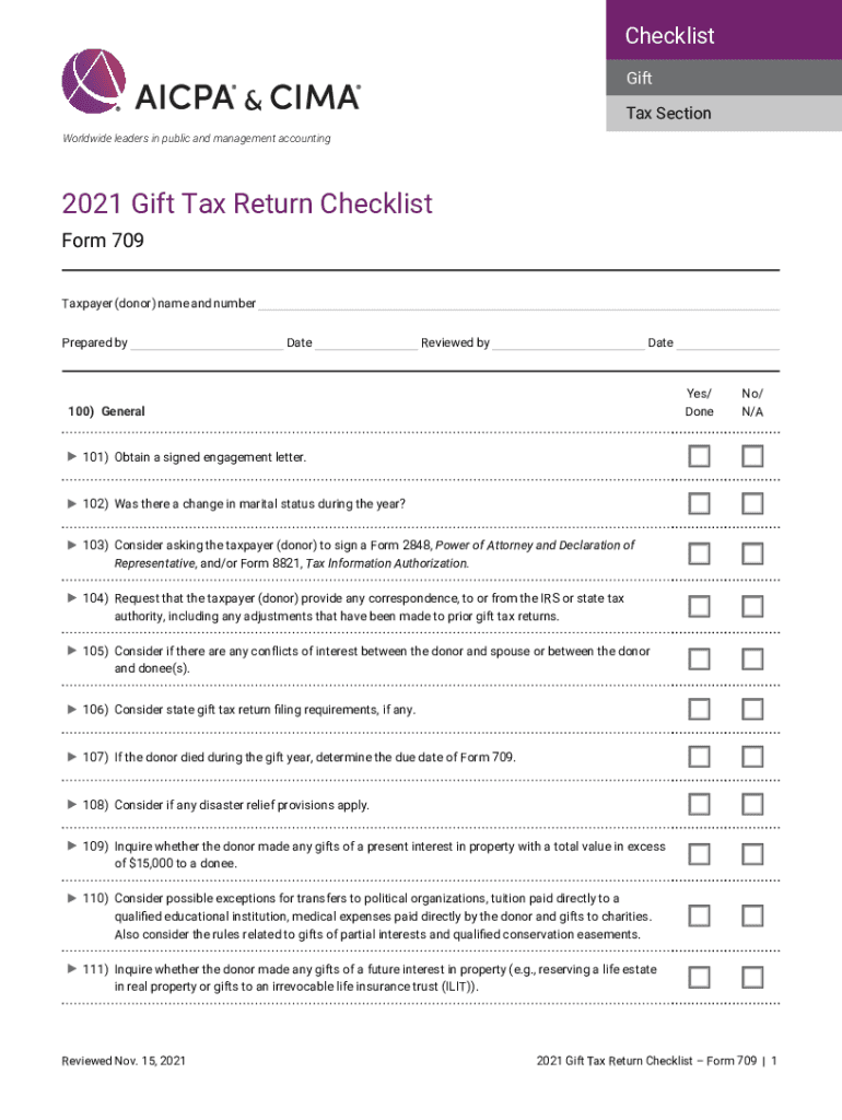 Checklist Gift Tax Section Worldwide Leaders in Pu  Form