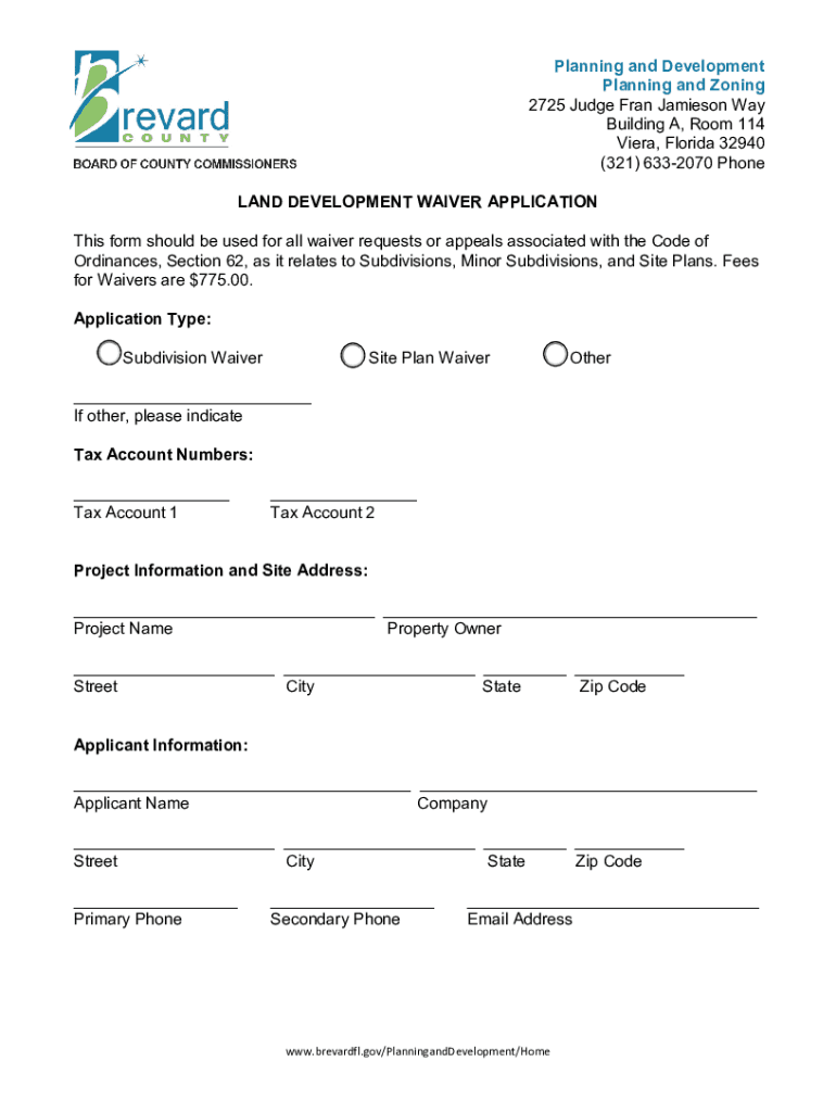 Land Development Waiver Application  Form