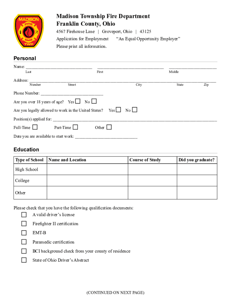 Ohio Franklin County Township  Form