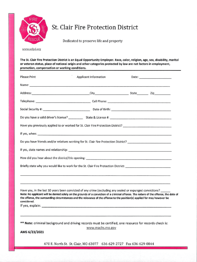 Missouri Fire Protection District  Form
