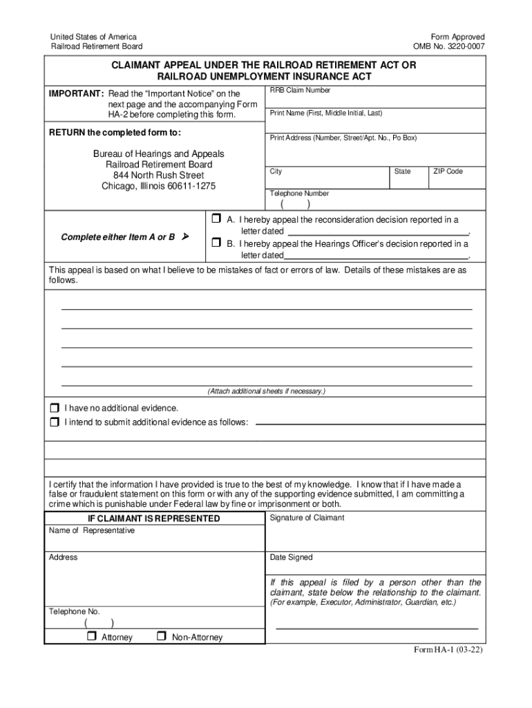 HA 1 Claimant Appeal under the RRA or RUIA HA 1 Claimant Appeal under the RRA or RUIA  Form