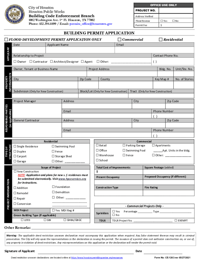Permit Application Houston City  Form