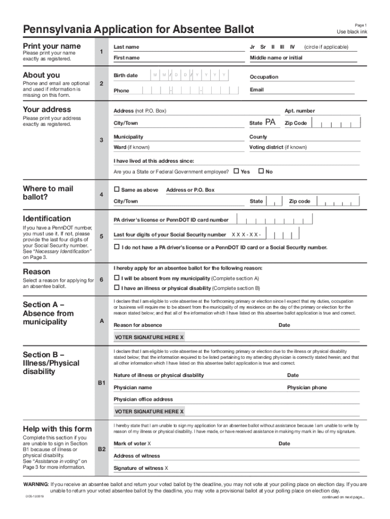  Pa County Absentee Ballot 2019-2024