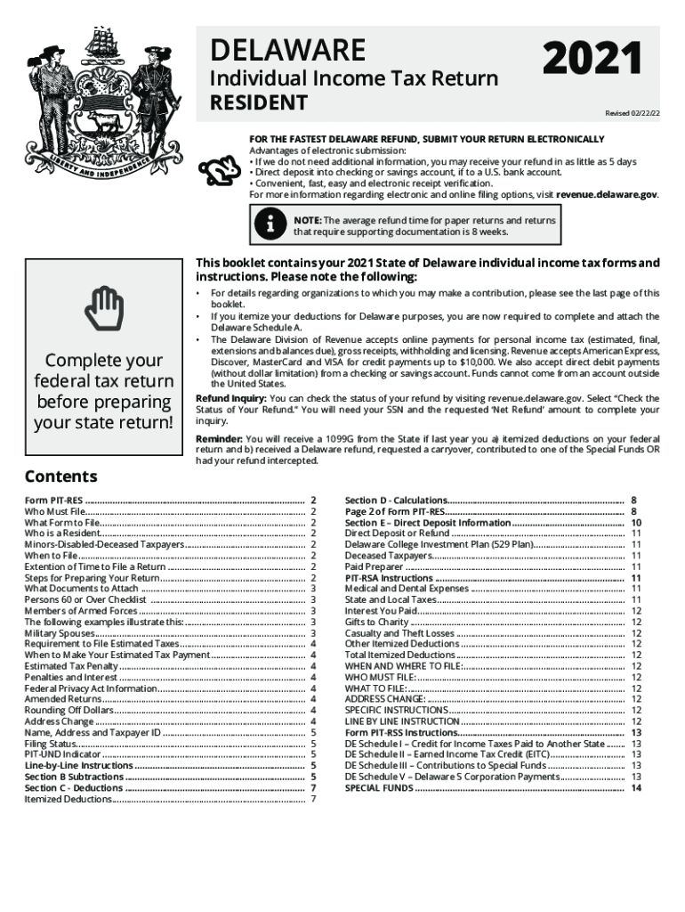  DE PIT RES Instructions Form 2022