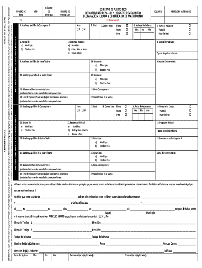 Puerto Rico Marriage Certificate  Form