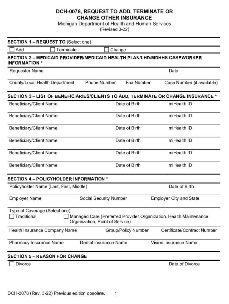  Request to Add, Terminate or Change Other Insurance 2022-2024