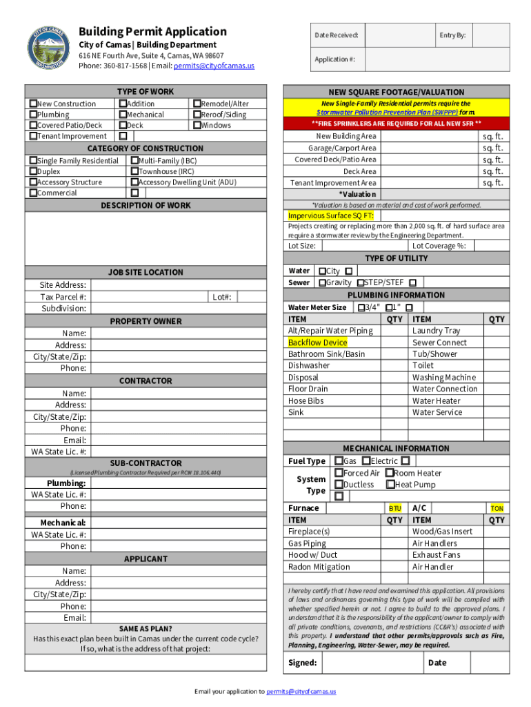 PDF Building Permit Application City of Camas  Form