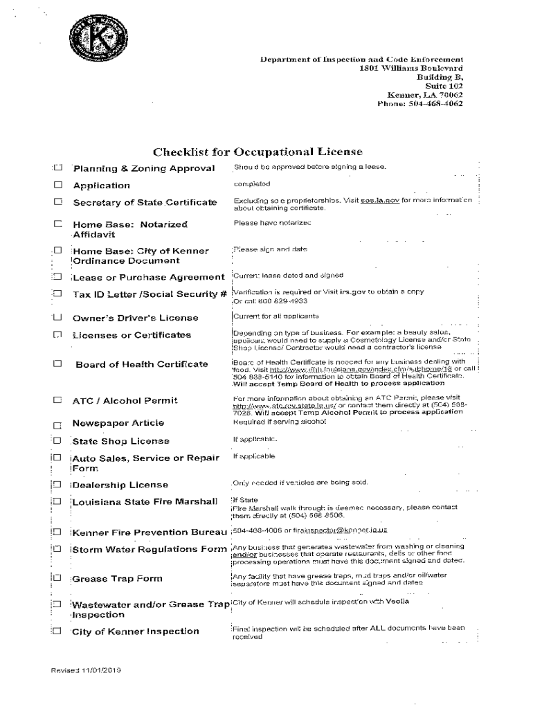  Kenner Occupational License 2019-2024