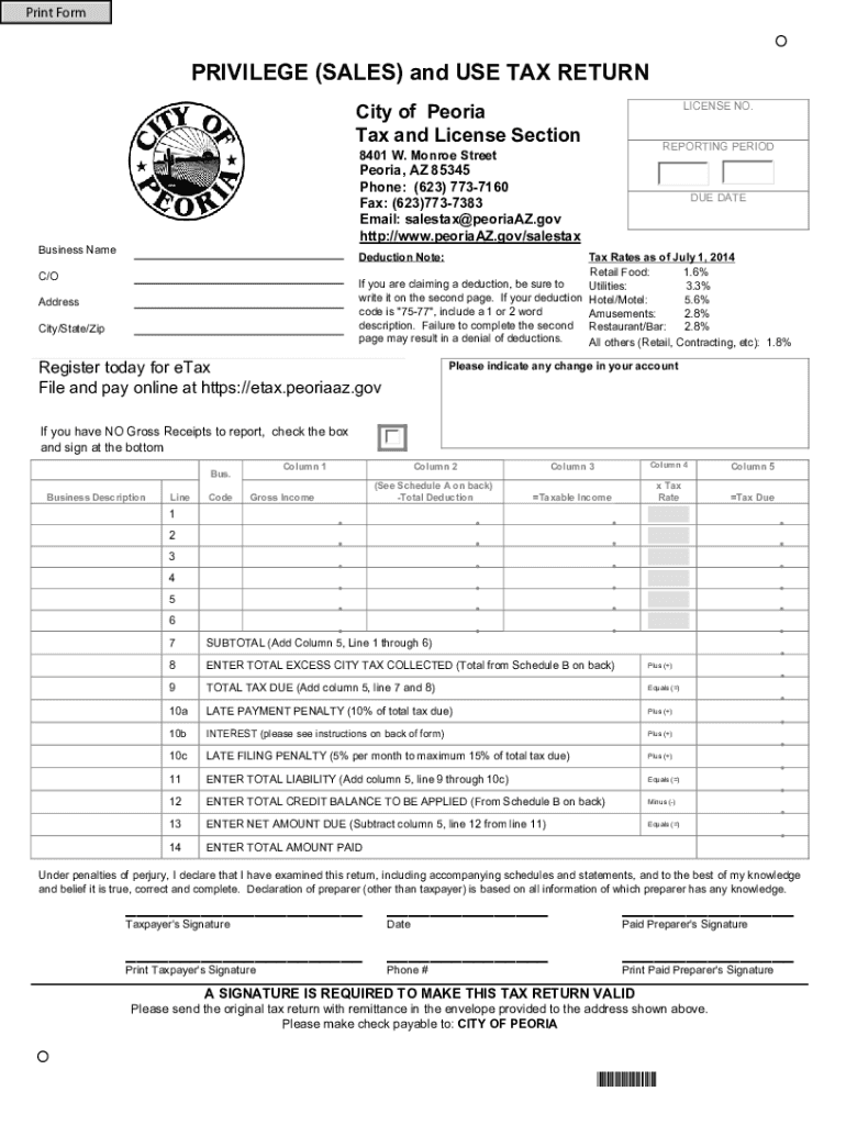 Www Uslegalforms Comform LibrarytaxAZ Privilege &amp;amp; Use Tax Return Peoria Fill Out Tax