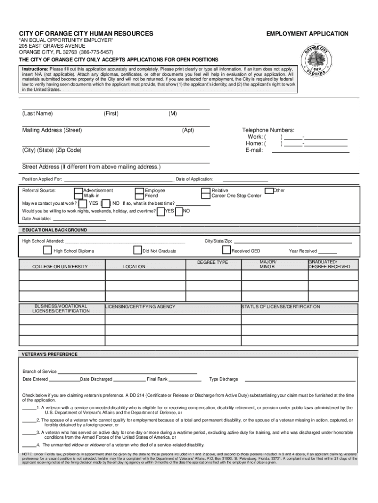 Orangecityiowa Comcityemployment VolunteerEmployment &amp;amp; Volunteer OpportunitiesOrange City  Form