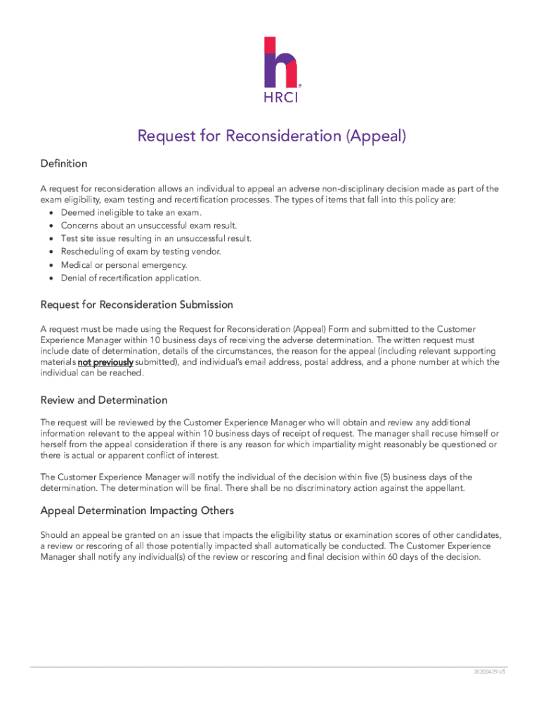 Request for Reconsideration Appeal Definition a  Form