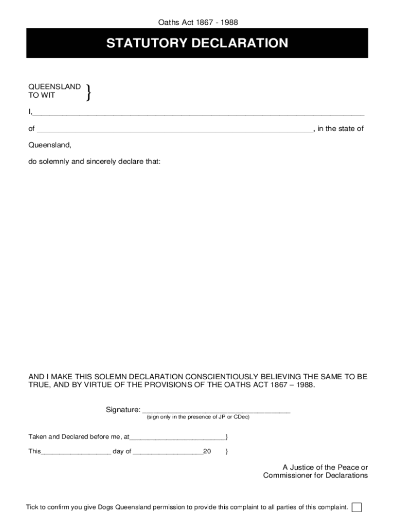  Au Queensland Statutory Declaration 2018-2024