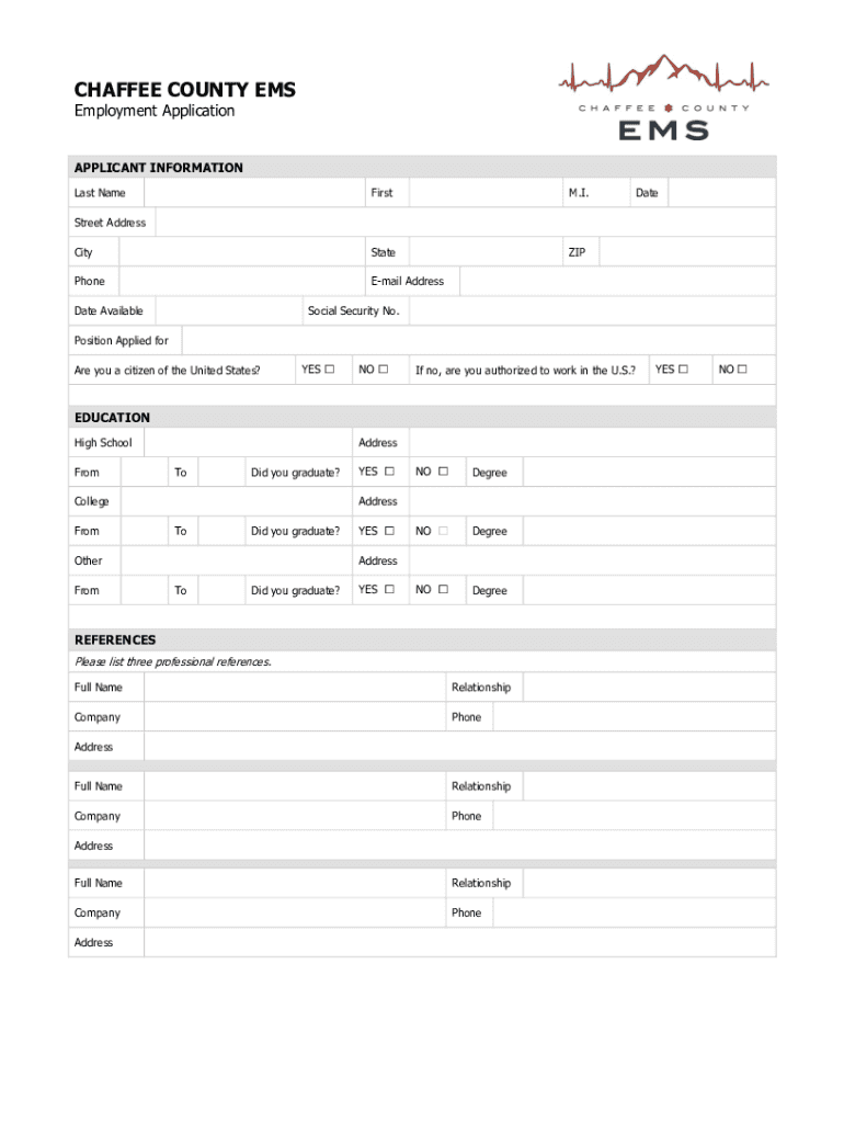 Www Chaffeecounty OrgEmergency Medical ServicesEmergency Medical Services Chaffee County, Colorado  Form