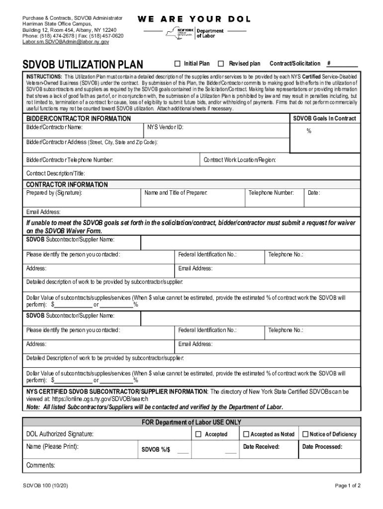 SDVOB UTILIZATION PLAN Department of Labor  Form