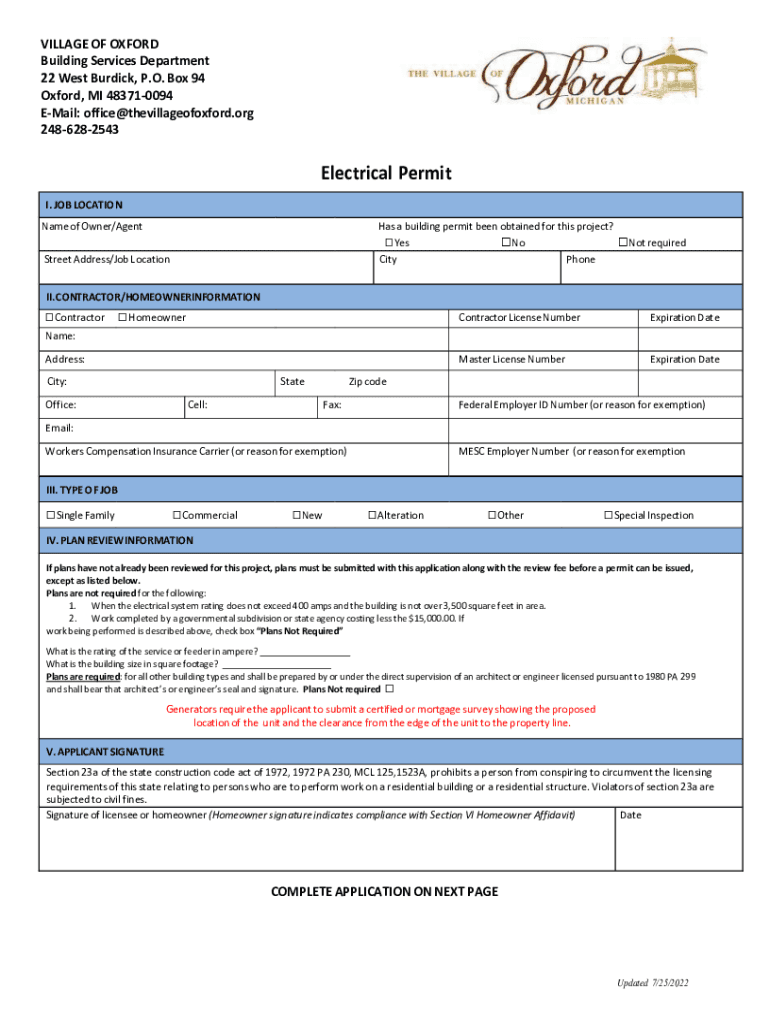 Forms &amp; Permit Information Village of Oxford