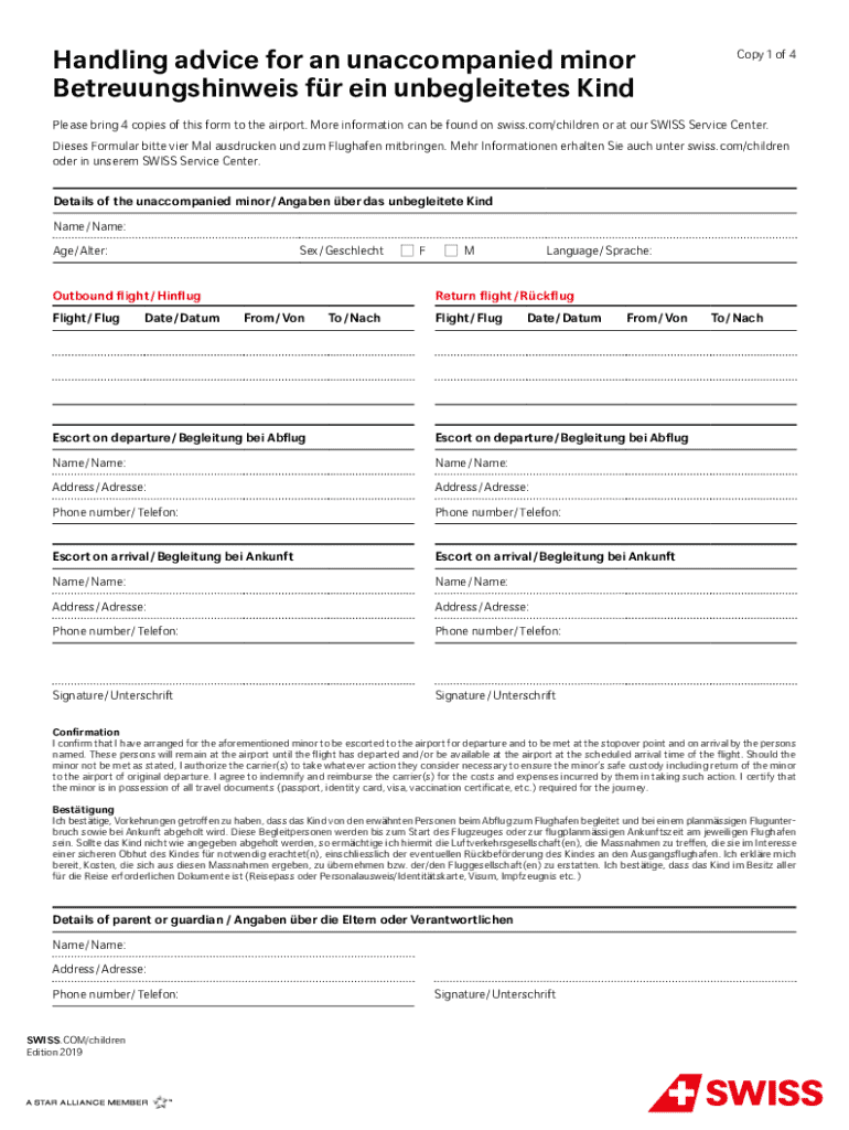  Unaccompanied Minor Form 2019-2026