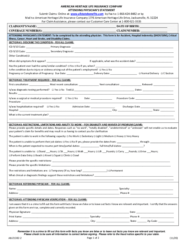 Benefits Life Attending Physician Statement  Form