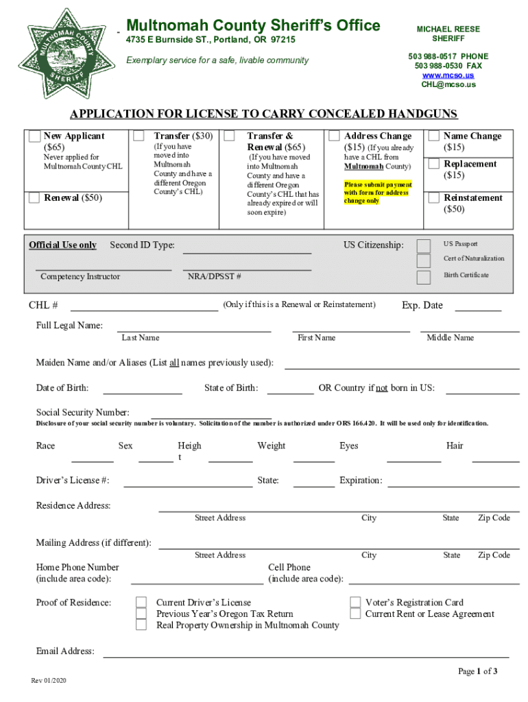 Application for License to Carry Concealed Handguns Form