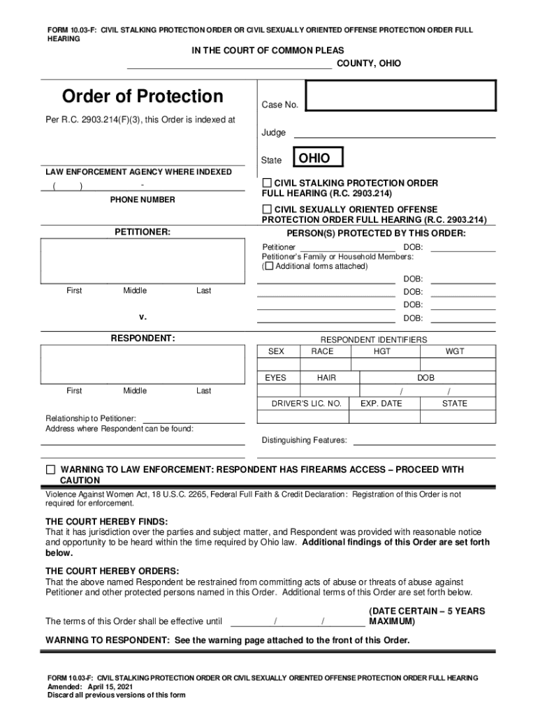  Www Templateroller Comtemplate2186028Form 10 03 F &amp;quot;Civil Stalking Protection Order or Civil 2021-2024